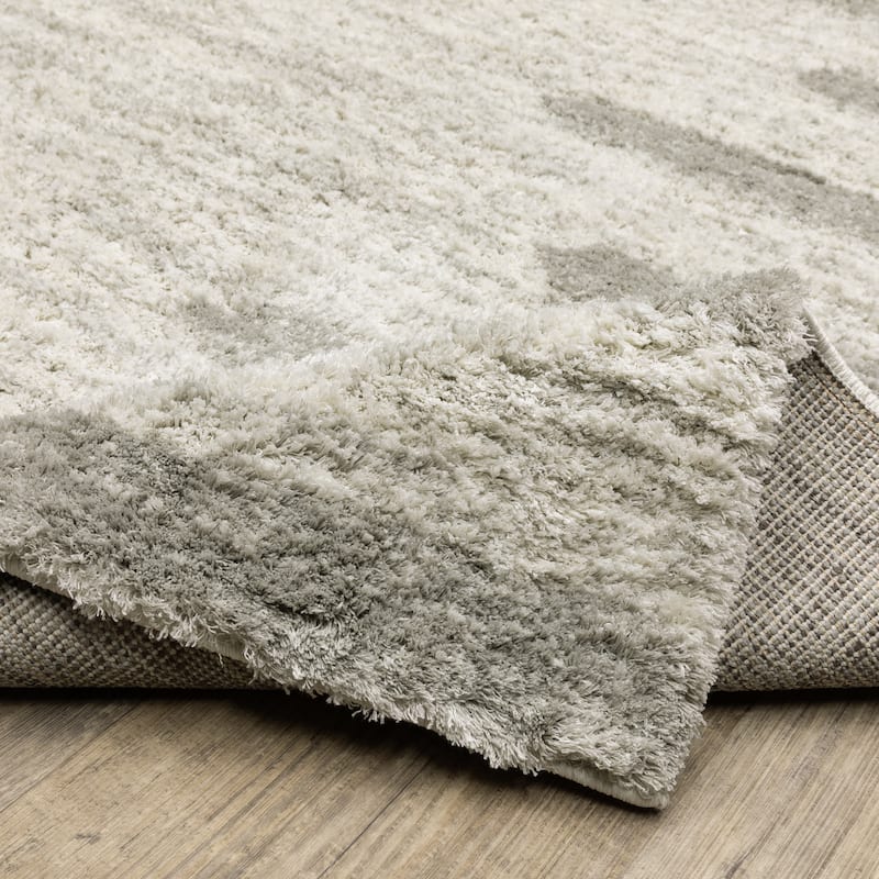 Style Haven Valentina Striped Edge Ivory/ Grey Shag Rug