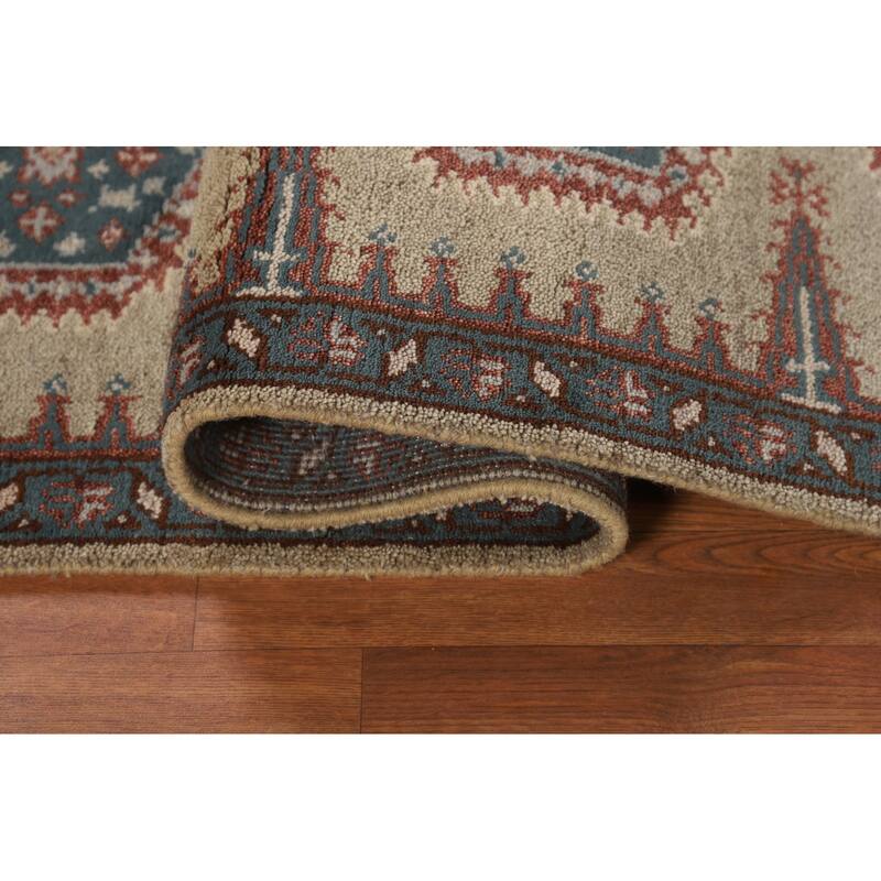 Geometric Viss Indian Runner Rug Handmade Wool Carpet - 2'6"x 9'9"