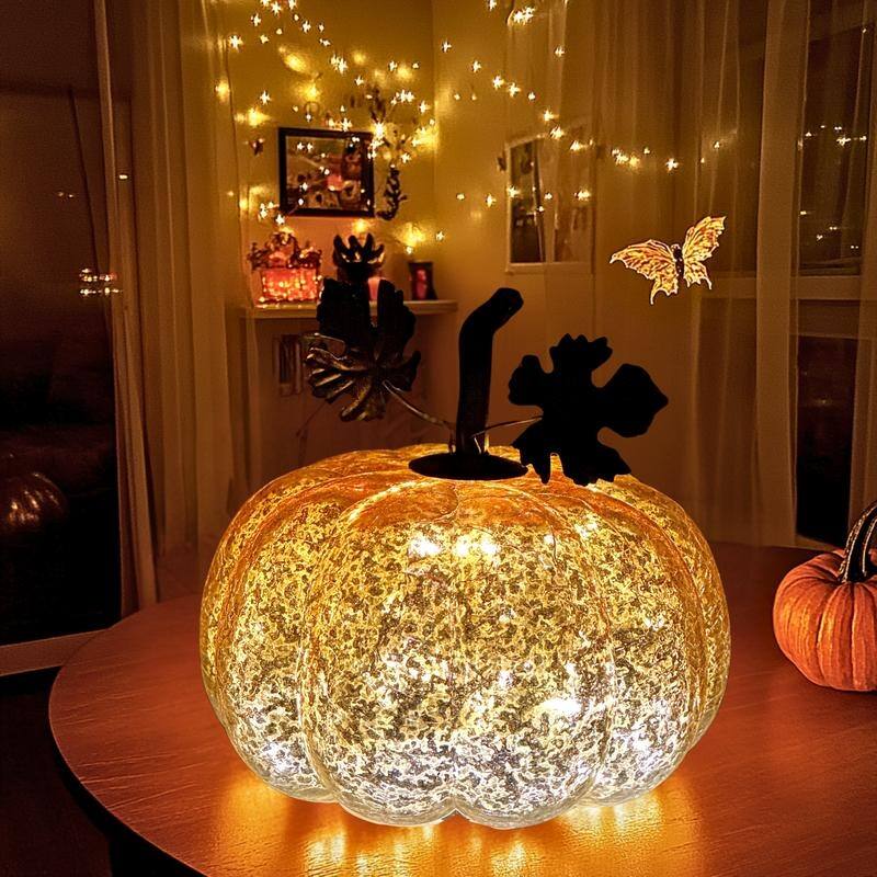 Mercury Glass Pumpkin Lights with Timer – Fall Halloween Table Decorations for Home & Thanksgiving Decor