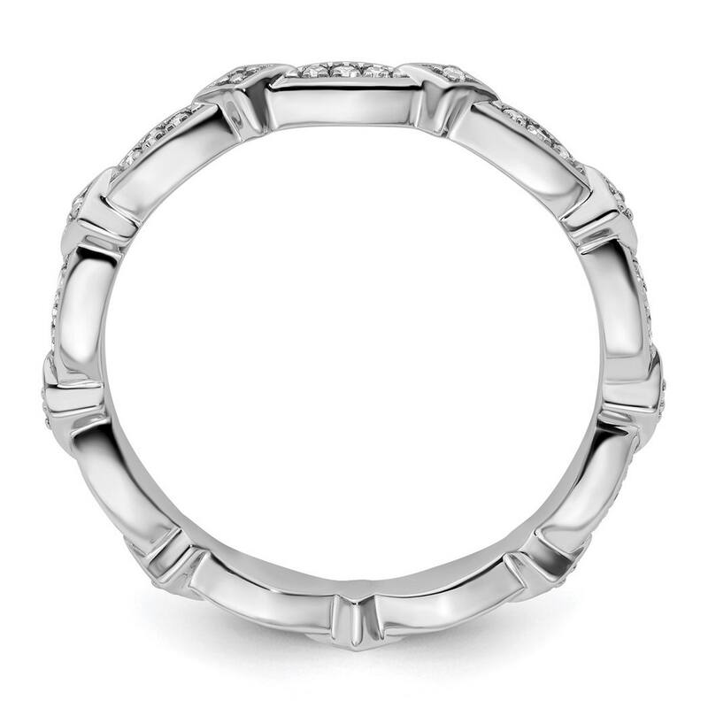 Curata 925 Sterling Silver Polished Prong set Patterned Stackable Expressions Diamond Ring