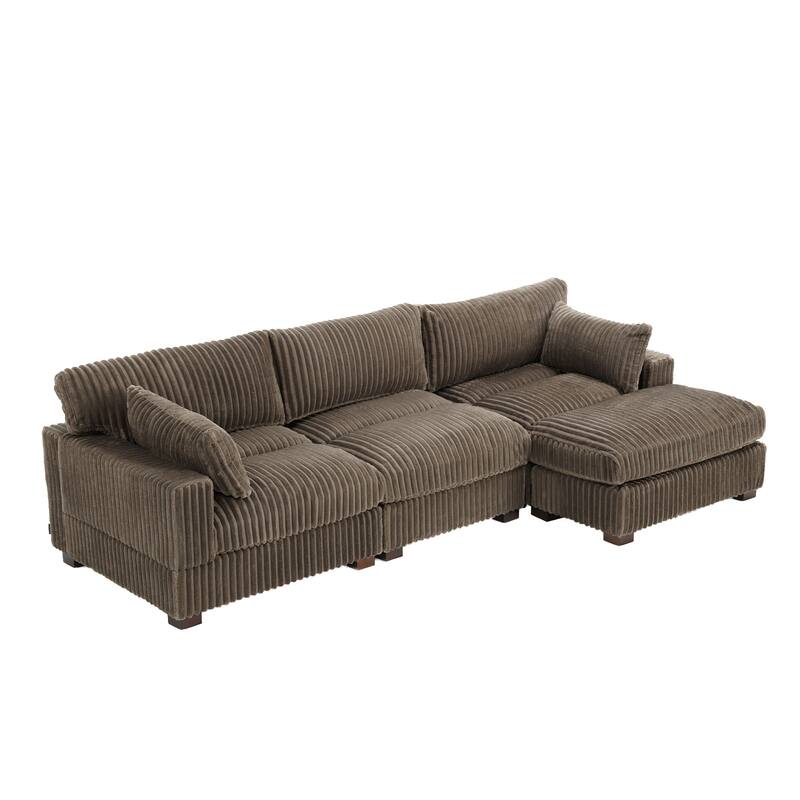 Upholstered Plush Flannel Modular Sectional Sofa with Pillows,Ajustable Headrest