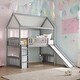 preview thumbnail 1 of 37, Maximized Space Saving Twin Elegant Unique Design Loft Bed, House Bed with Slide,House Design Gray