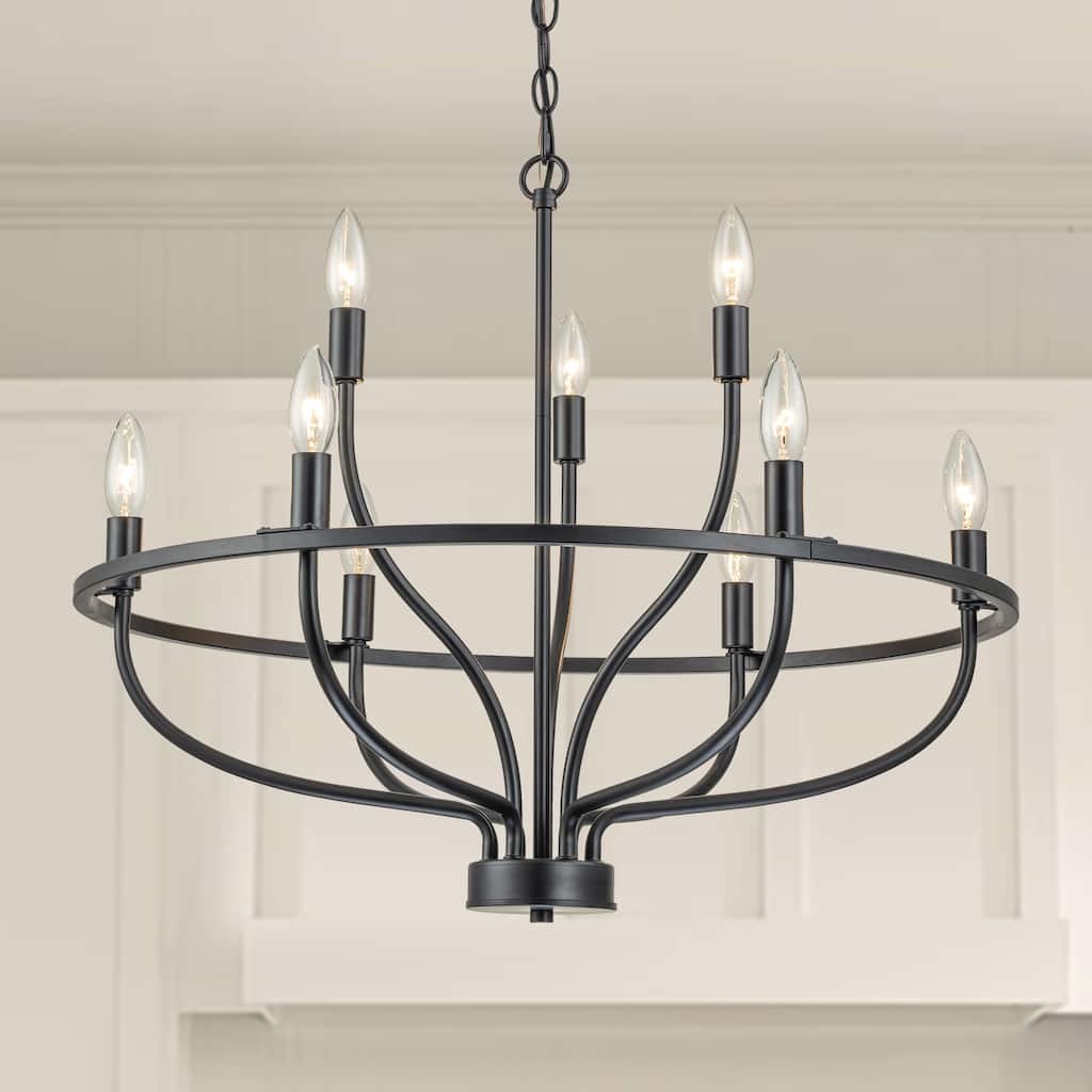 C Cattleya 9-Light Matte Black Farmhouse Chandelier Pendant Light
