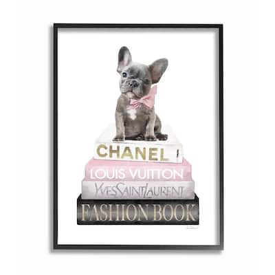 Stupell Dashing French Bulldog and Iconic Fashion Bookstack Framed Wall Art - Multi-Color