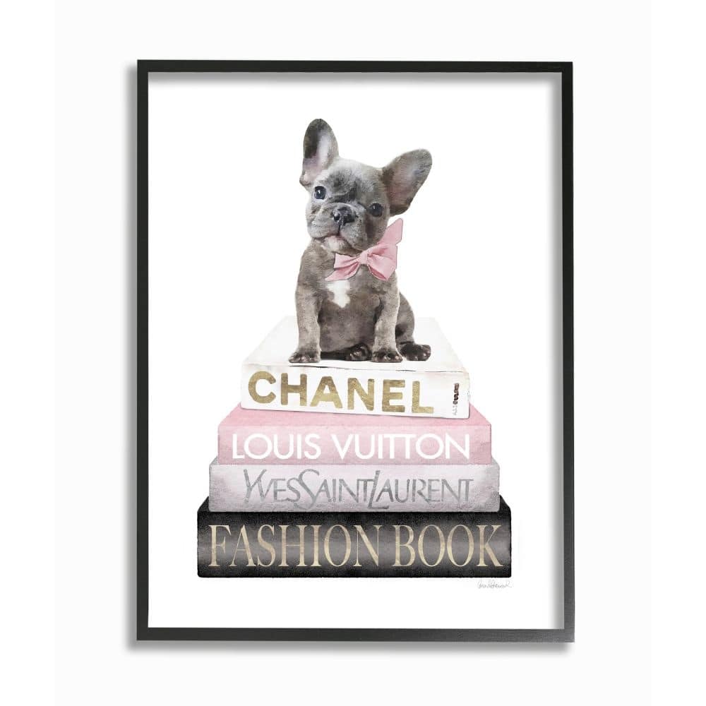 Stupell Dashing French Bulldog and Iconic Fashion Bookstack Framed Wall Art - Multi-Color