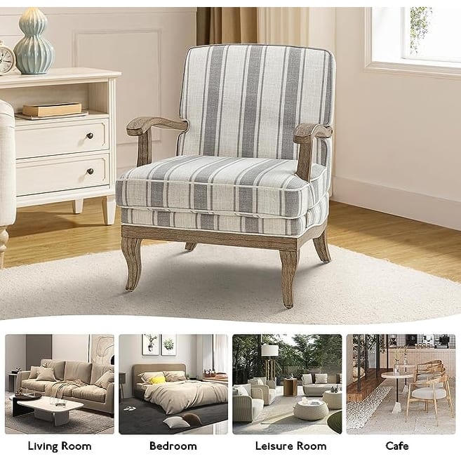 Rinaldo Farmhouse Polyester Armchair with Solid Wood Legs by HULALA HOME