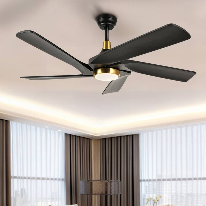 52" Ceiling Fan Lights With Remote Control and 5 Solid Wood Blades - Black