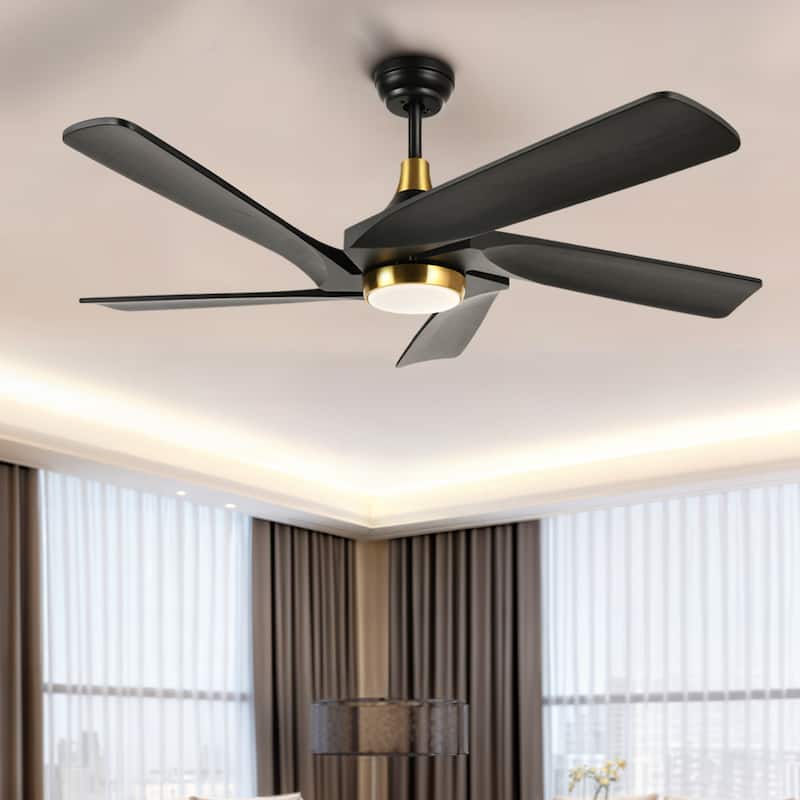 Moasis 52" Modern Remote Control Ceiling Fan with Lights and 5 Solid Wood Blades - 5 Blades - Black
