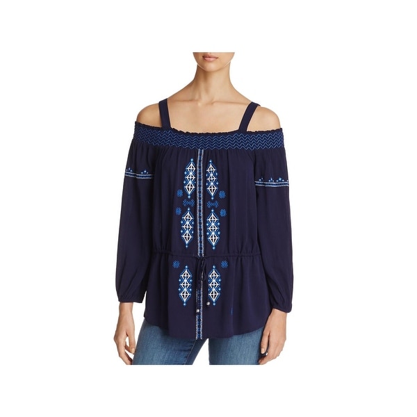 Cupio Womens Casual Top Embroidered Off-the-Shoulder
