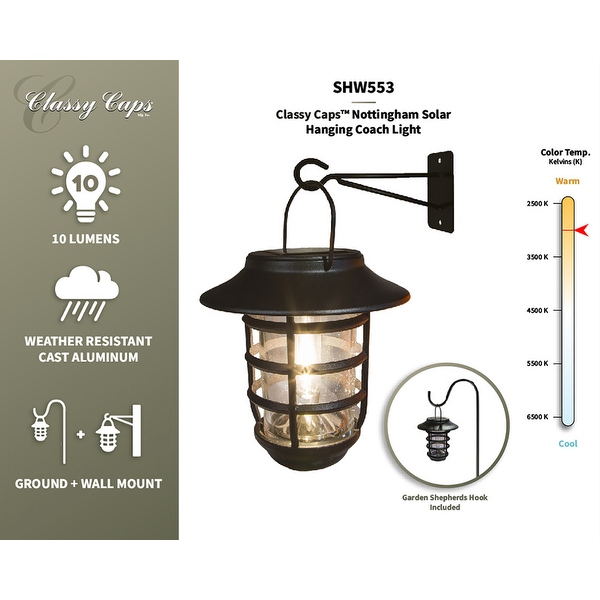 Classy Caps Black Nottingham Solar Hanging Coach Light (Set of 2