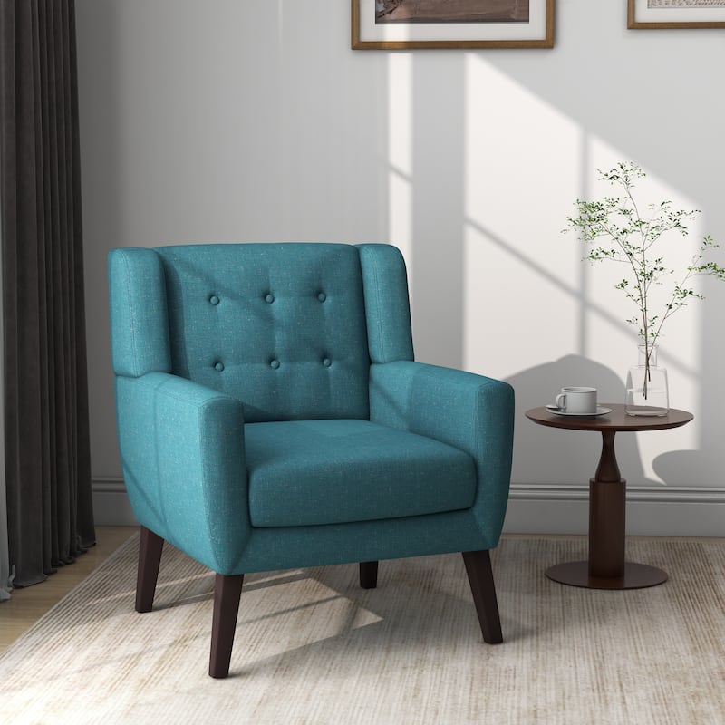 Modern Upholstered Faux Leather Tufted Armchair Linen Accent Chairs