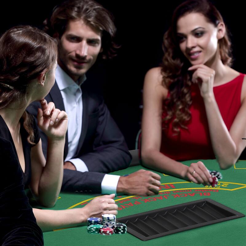 HomCom 72" 7 Player Foldable Half Poker Table - Blue/Black