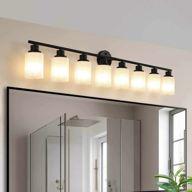 52" Modern 8-Light Vanity Wall Sconce,with Frosted Glass Shades for Bathroom or Hallway Lighting (No Bulbs)