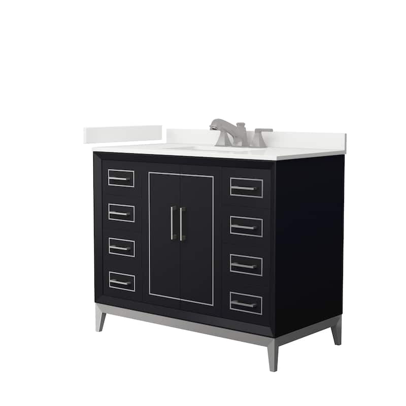 Marlena 42-inch Single Vanity, Quartz Top - Black, Nickel Trim, White Quartz Top