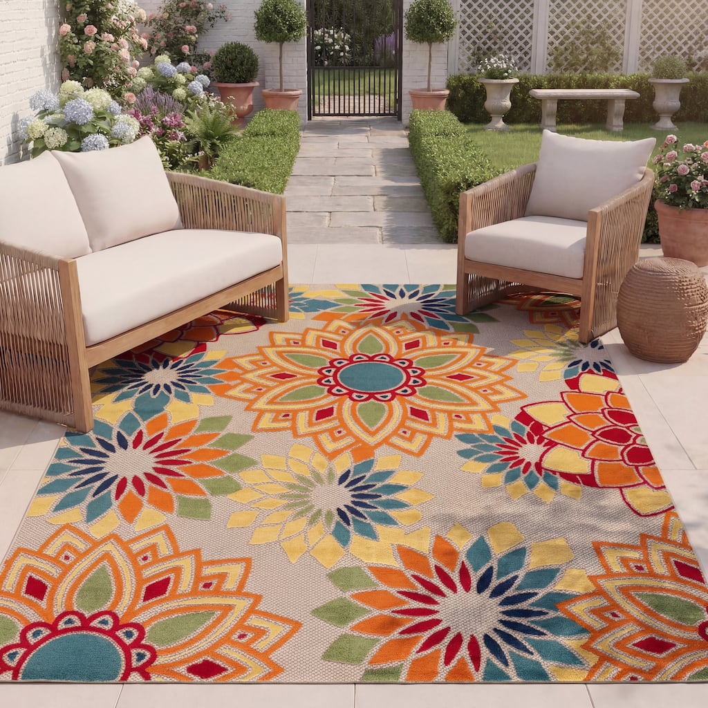 SAFAVIEH Cabana Ingke Indoor/ Outdoor Waterproof Patio Floral Rug