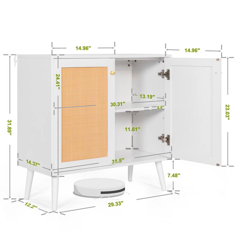Nuu Garden Accent Storage Cabinet, Sideboard Buffet Cabinet with Rattan Doors