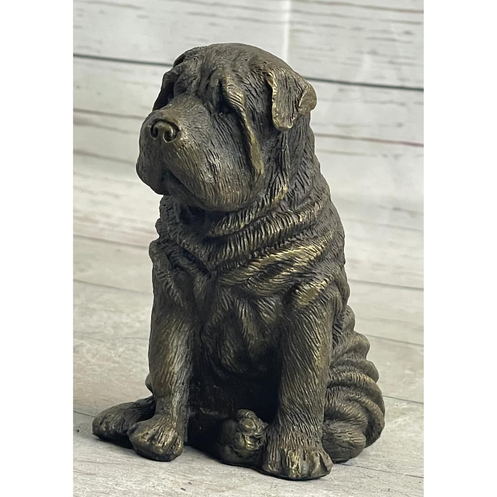 Shar Pei Puppy Imitative Dog Bronze Metal Sculpture Figurine Signed Original Art