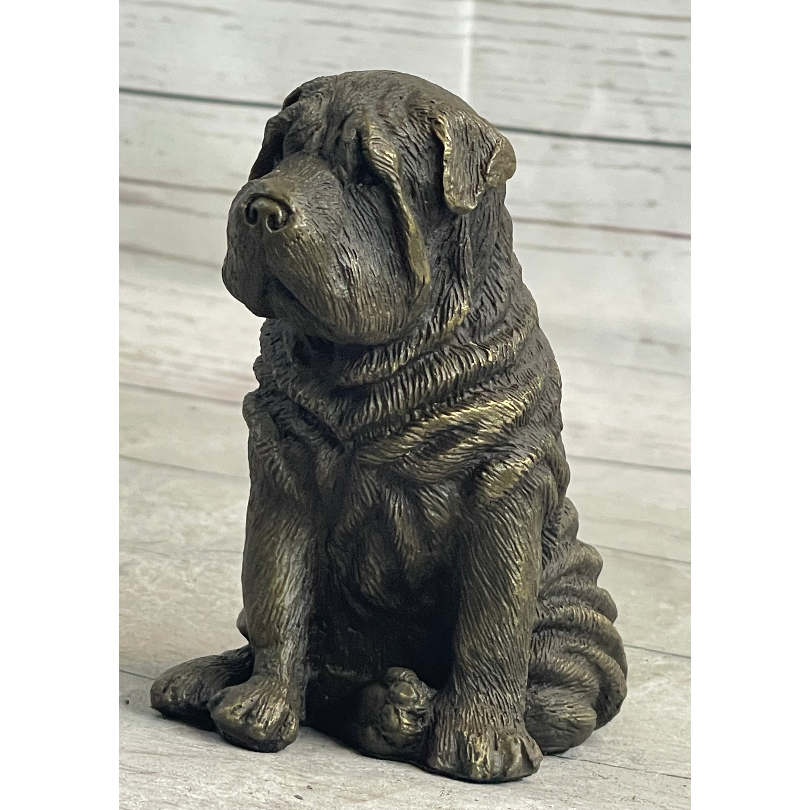 Shar Pei Puppy Imitative Dog Bronze Metal Sculpture Figurine Signed Original Art