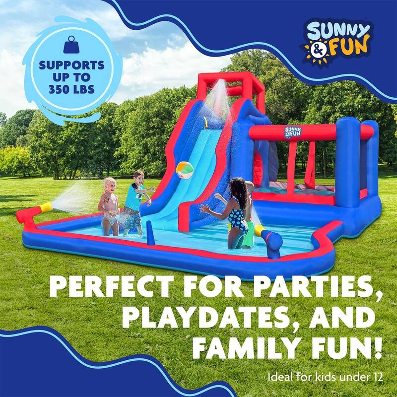 Deluxe Inflatable Water Slide Park - Heavy-Duty Nylon Bounce House for Outdoor Fun - Climbing Wall, Slide, Bouncer & Splash Pool