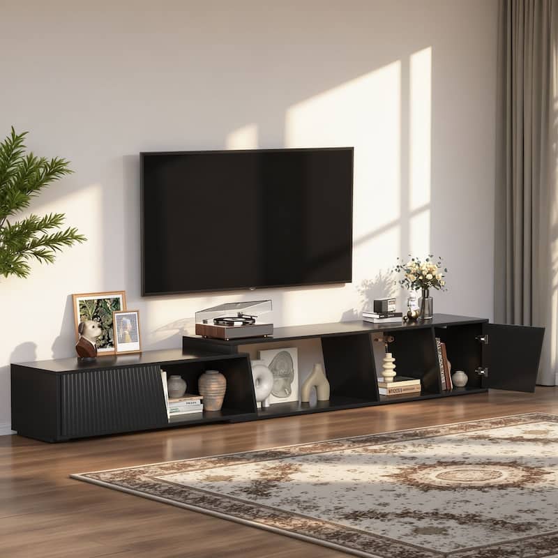 Meyreso Modern Extendable TV Stand with Drawers, Adjustable 71-106 Inch Media Console