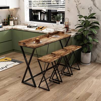 Modern Kitchen Dining Table Set - Stylish Design with X-Shaped Table Legs and 3 Stools