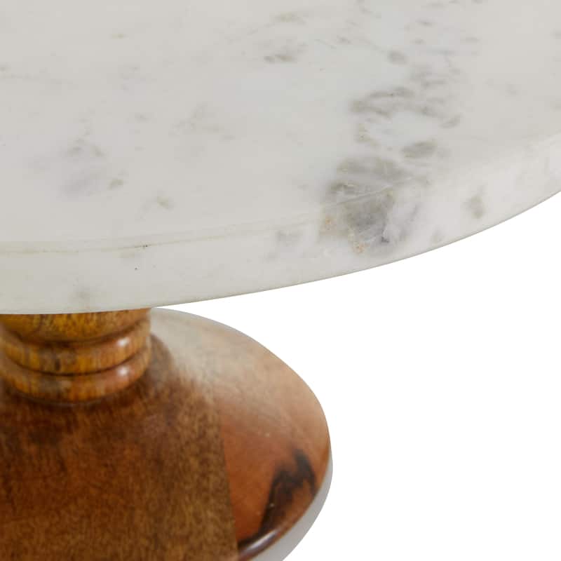 Mango Wood Cake Stand with Wood Base - White - Roche River Decor