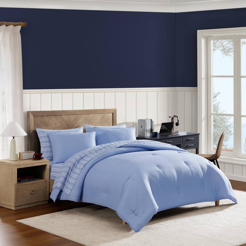 Tommy Hilfiger Hilfiger Core Solid Reversible Blue Comforter Bonus Set