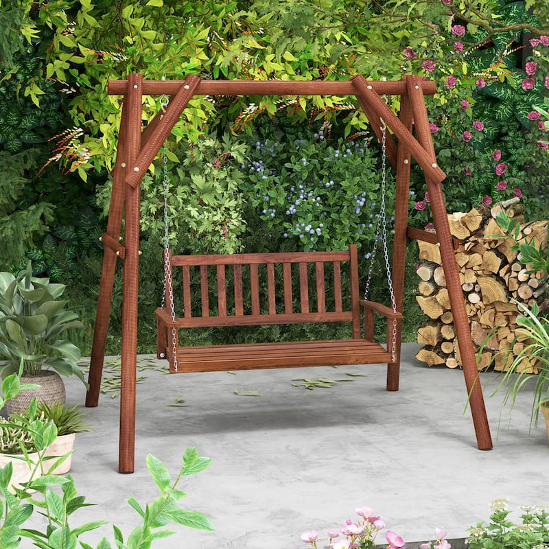 Costway 2-Person Wooden Outdoor Porch Swing Heavy Duty Patio Hanging - See Details