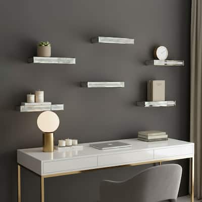 HomeRoots Set Of Six Silver Glass Wall Mounted Floating Shelf With Faux Crystals - 2.17 in. x 5.91 in. x 14.76 in.