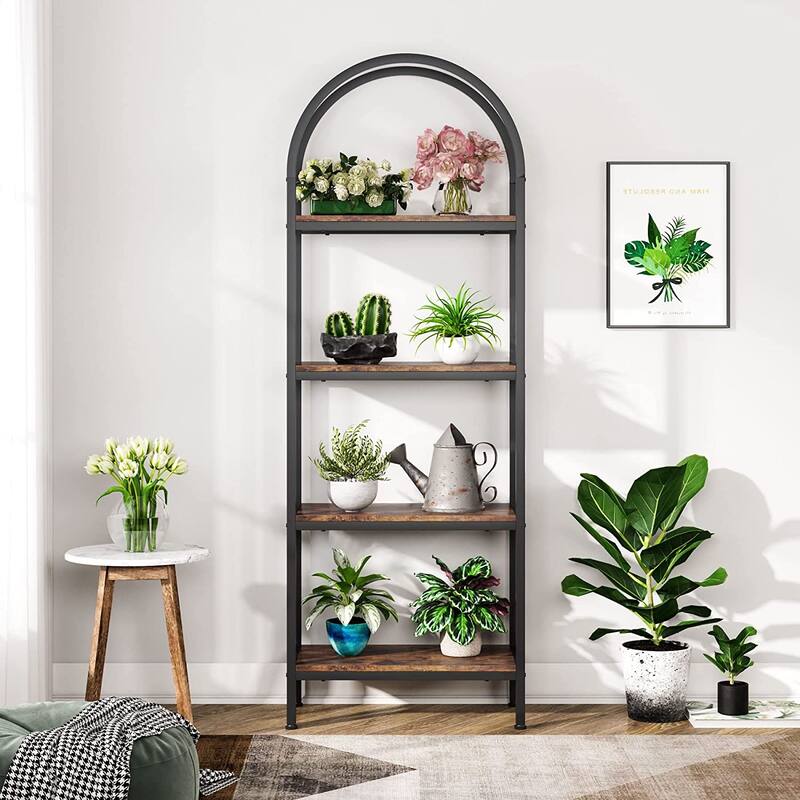 4-Tier Open Bookshelf, 70.8" Industrial Wood Bookcase Storage