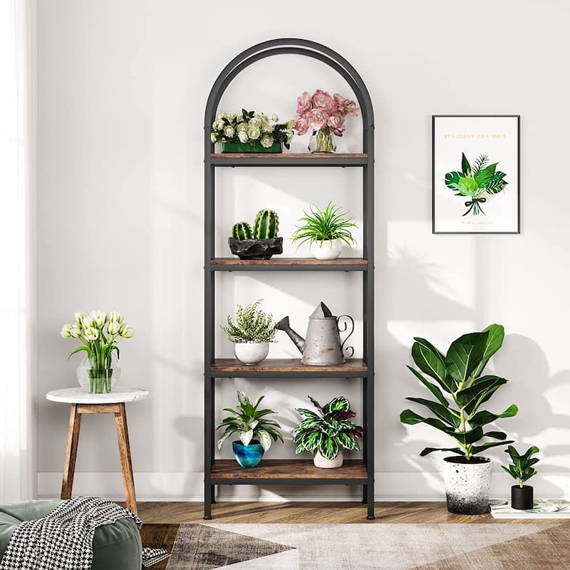 Freestanding Display Rack Tall Wood 4-Tier Bookcase Storage Shelves