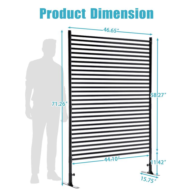 71.26''x46.65'' Outdoor Privacy Screens Freestanding,Metal Privacy Fence Panels for Outside, Slatted Privacy Screens with Stand
