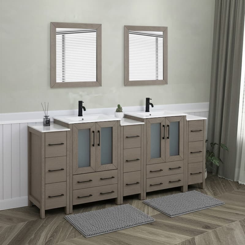 Vanity Art 84-Inch Double Sink Bathroom Vanity Set with Top and Free Mirrors - 84 X 18.1 X 35.8
