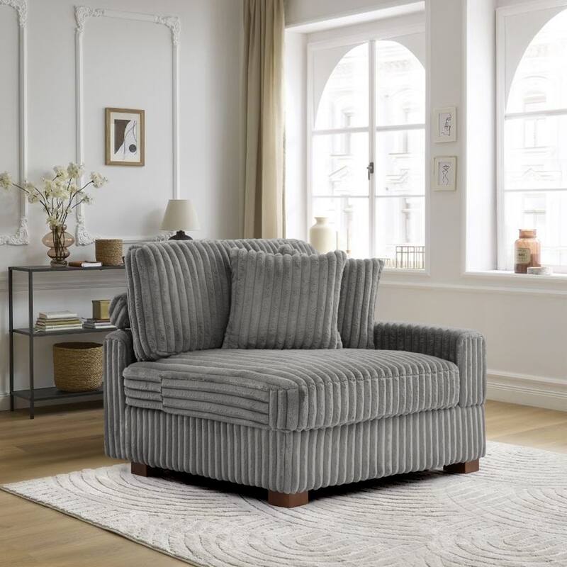 Plush Corduroy Chaise Armchair Modular Lounge Sectional Corner Sofa - Right Facing - Corner Chiar-Light Grey