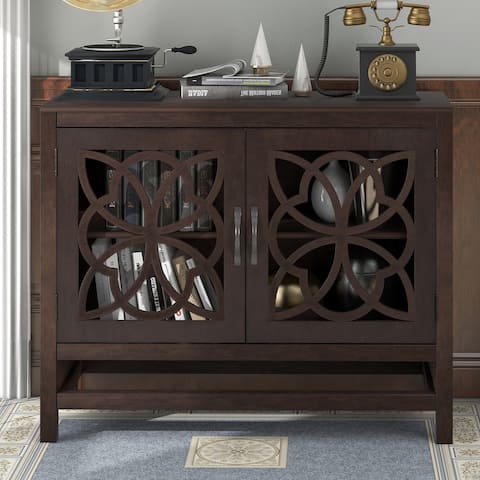 Buffet Sideboard Storage Cabinet with Door and Shelf, Solid Wood Brown