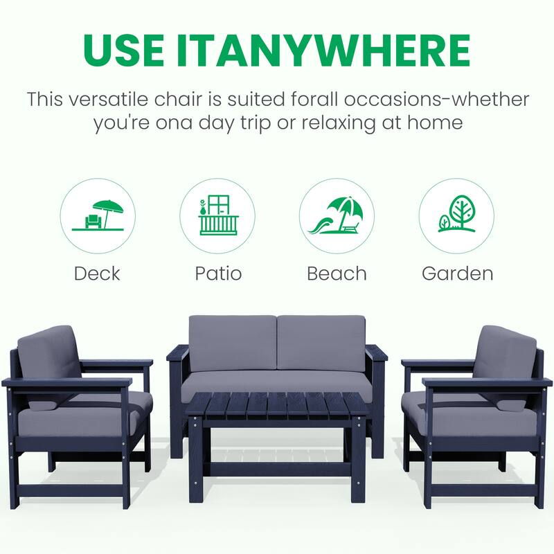 Outdoor Patio HDPE Sectional Sofa and Table Set, Removable Cushions Included, a Loveseat, 2 Single Sofas
