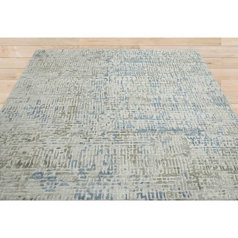 Hand Knotted Gray Tibetan Wool/Bamboo Silk Modern Oriental Area Rug