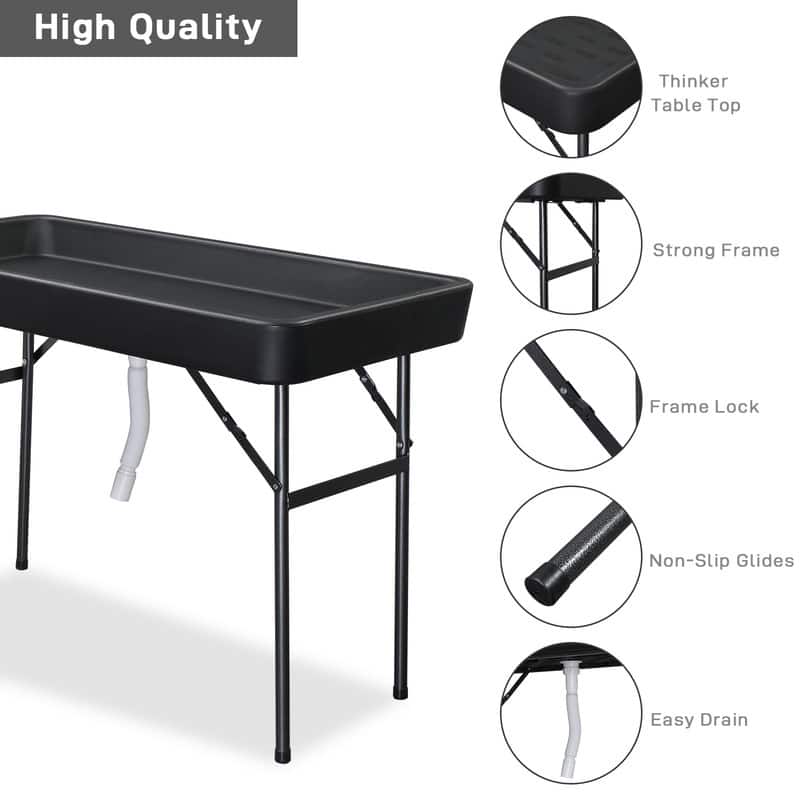 4 Foot Plastic Ice Table with Matching Skirt for Garden Party Black and White - 4FT