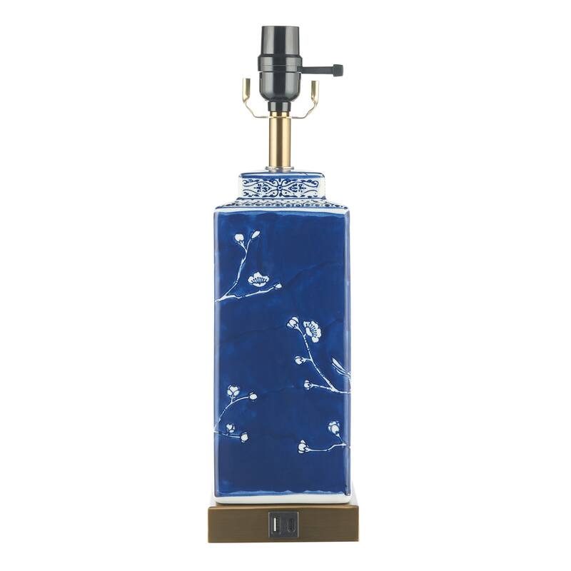 24-inch Blue/ White Dimmable Table Lamp with USB Port (Set of 2) - 24 inches