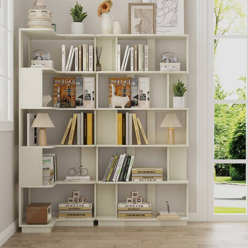 Set Of 2 Free Combination Bookcase Space Saving Corner Bookshelf, L-Shaped Bookcase + I-Shaped Bookcase