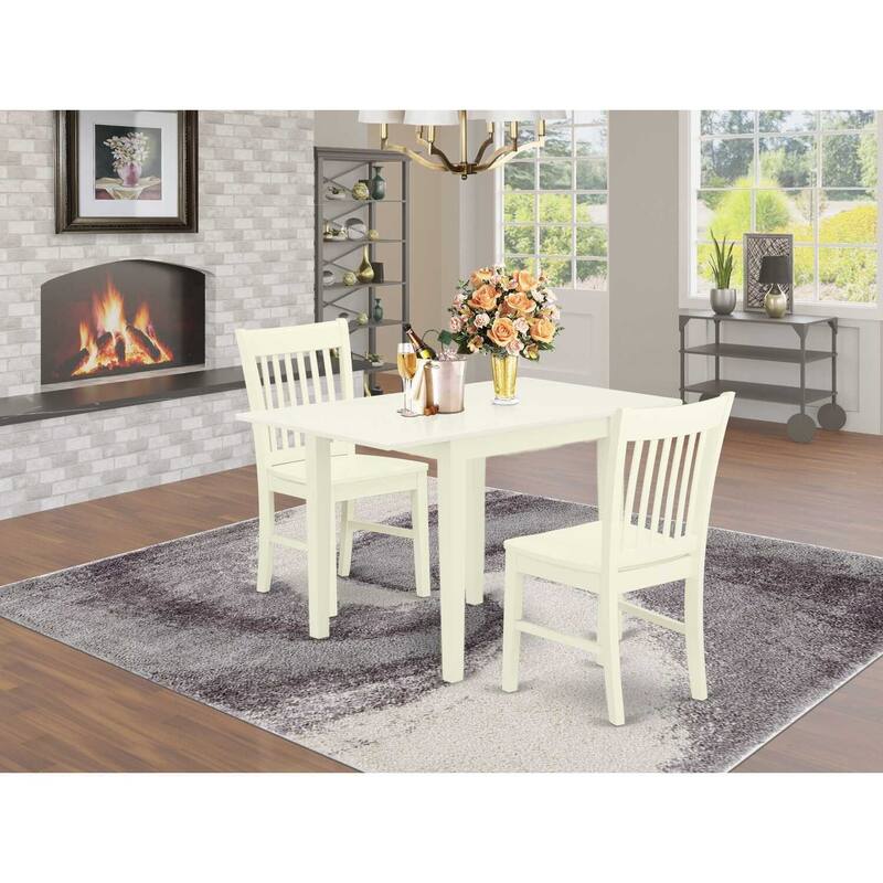 HomeStock 3-Pc Linen White Finish Solid Wood Top Dining Table Set