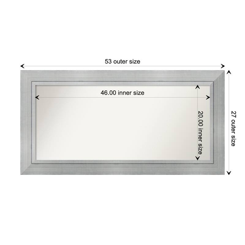 Romano Silver Framed Non-Beveled Custom Wall Mirror, Bathroom Vanity Mirror - Outer Size: 53.25 x 27.25