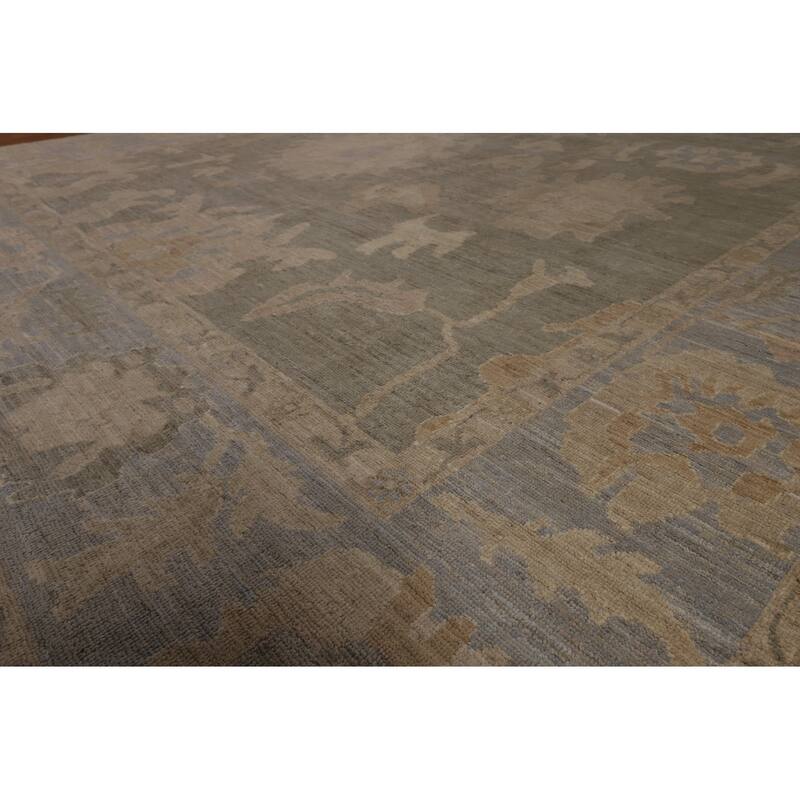 Grey Vegetable Dye Oushak Turkish Large Area Rug Handmade Wool Carpet - 9'11"x 13'10"