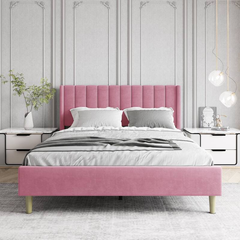 Aufank Bed Frame Upholstered Platform with Wooden Slats, Noise-Free