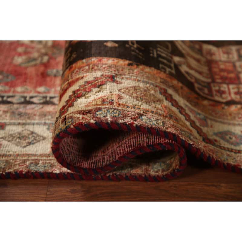 Geometric Shiraz Persian Antique Area Rug Hand-knotted Wool Carpet - 4'10"x 7'10"