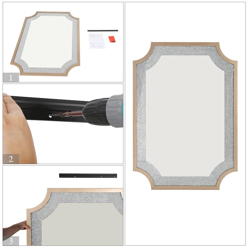 Rectangle Wall Mirror Sparkling Crystal Diamond Accent Bathroom Vanity Mirror