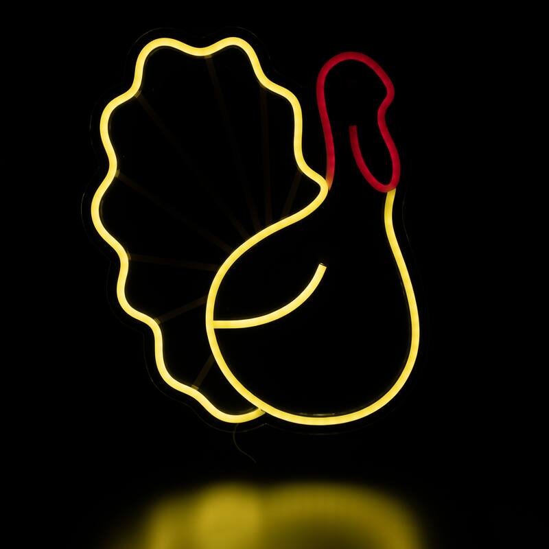 LED Turkey Neon Lighted Thanksgiving Wall or Window Decoration - 15"