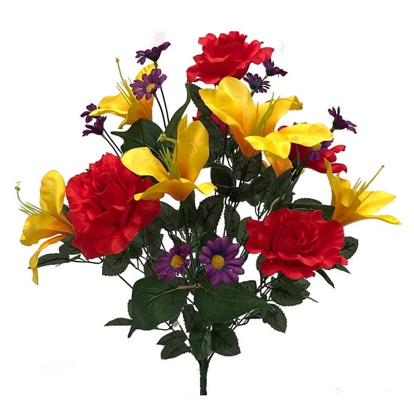 Bright Yellow,Red And Purple Bouquet Artificial Flower Bed Bath