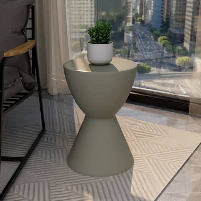 Loft 14-Inch Modern Round Accent Fiberstone Side Table for Indoor Outdoor Patio, Living Room, or Home Office