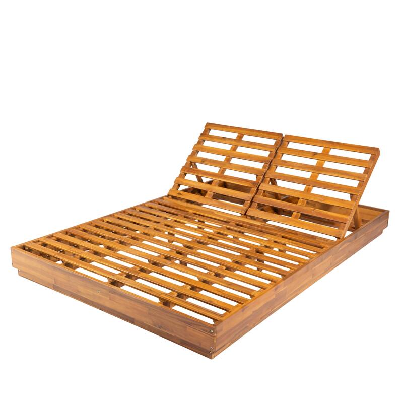 Christopher Knight Home - Modern Acacia Wood Outdoor Patio Sunlounge Set with Adjustable Backrests & Side Table